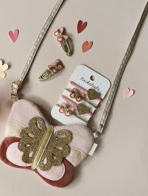 Set 4 elastichetti con farfalle e cuori glitter Rockahula