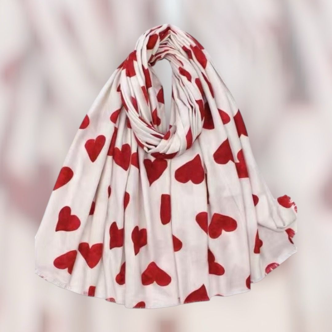 Pashmina beige cuori rossi