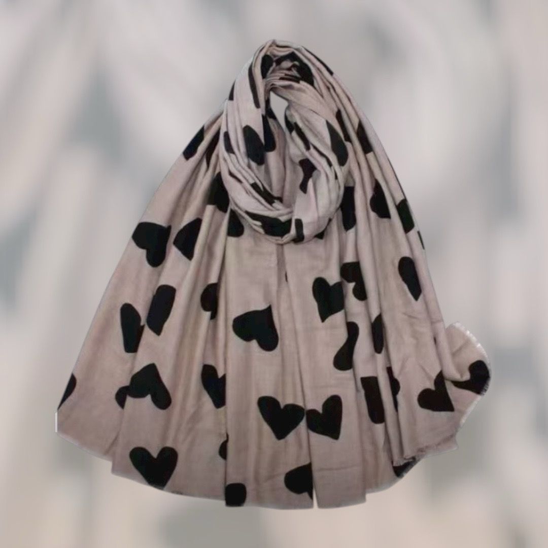 Pashmina tortora cuori neri