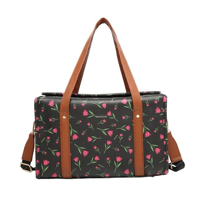 Bauletto Naj-Oleari tulipani fondo nero con tracolla