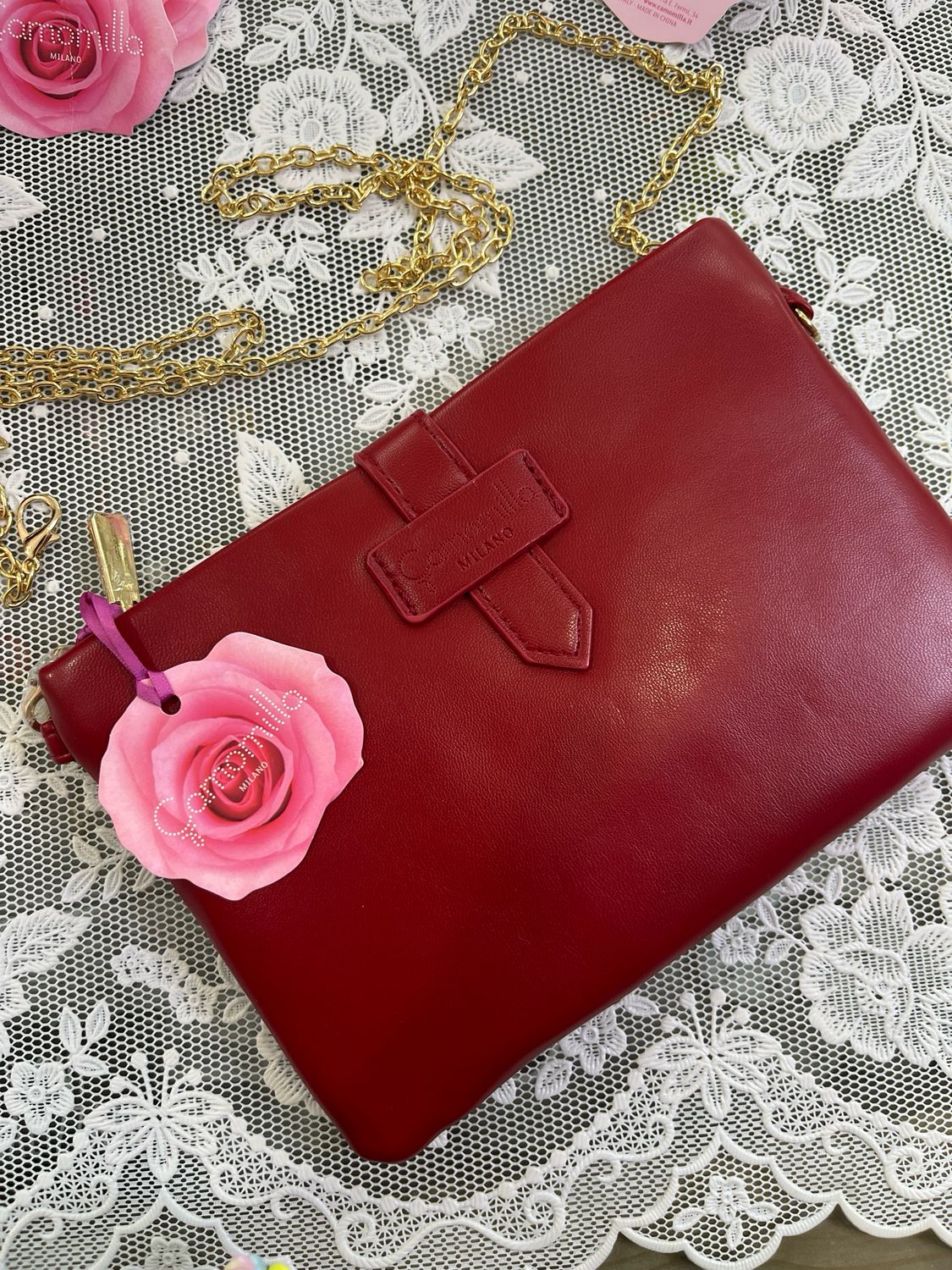 Tracollina piatta Camomilla Milano ecopelle rosso bordeaux