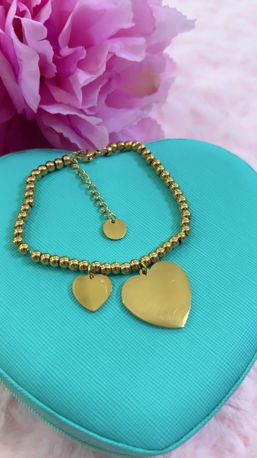 Bracciale catena pallini con ciondolo cuore colore oro