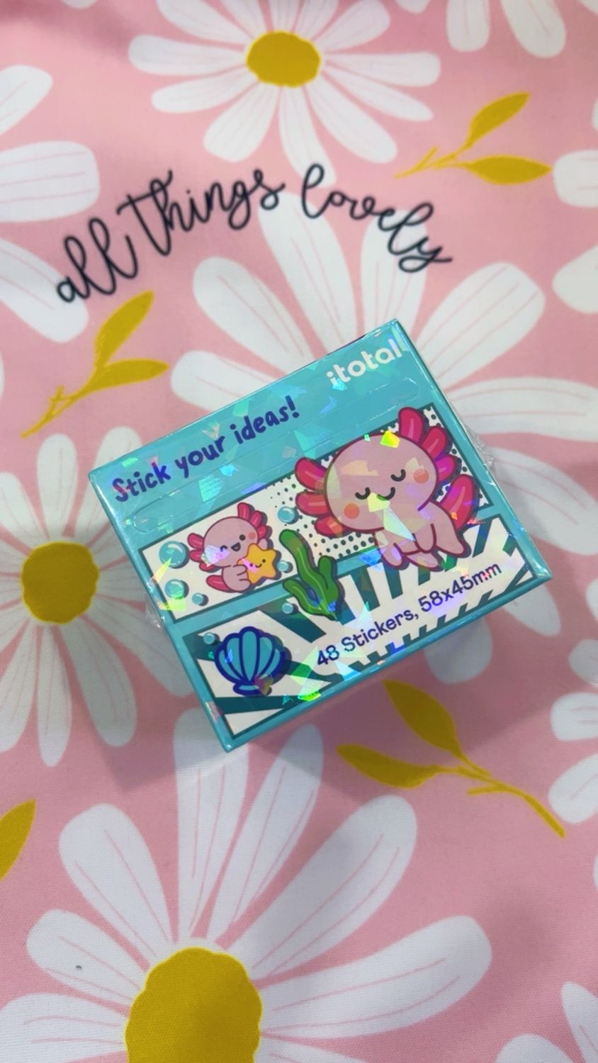 Scatolina in cartone con rotoli di note adesive axolotl