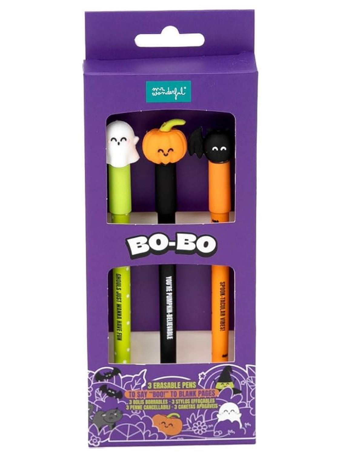 Set 3 penne cancellabili Mr Wonderful tema Halloween