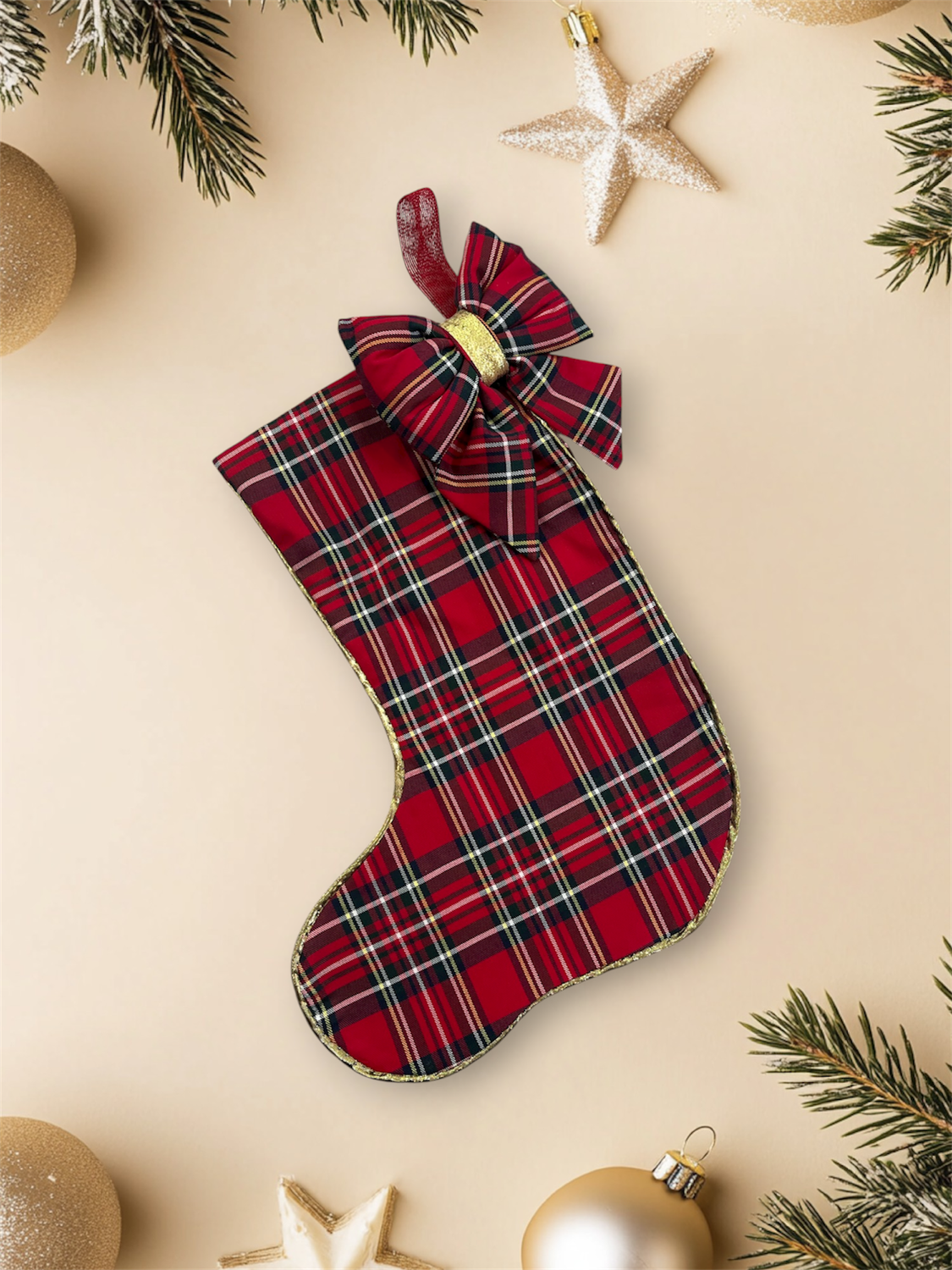 Calza tartan con fiocco in cotone