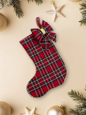 Calza tartan con fiocco in cotone