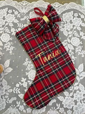 Calza tartan con fiocco in cotone