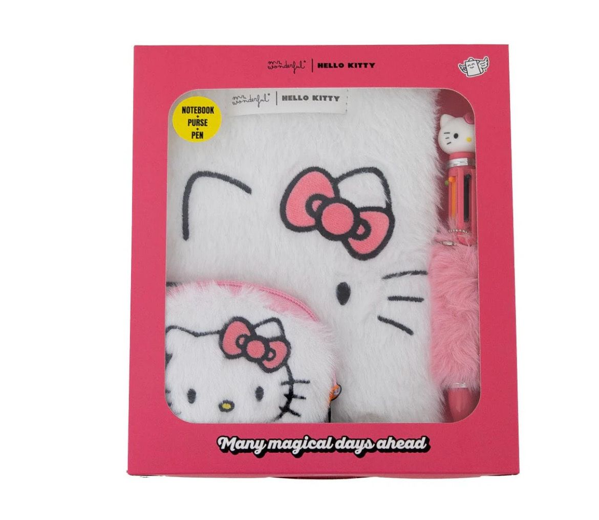 Set con quaderno A5 in peluche, portamonete e penna - Hello Kitty mr Wonderful