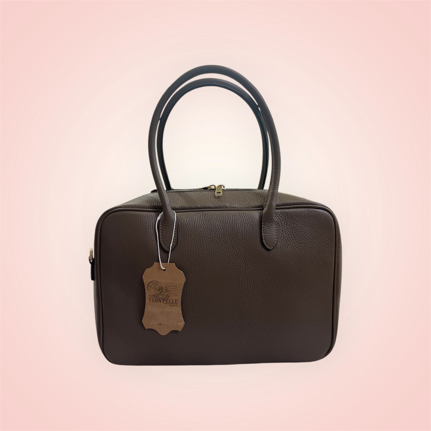 Borsa Mila tortora in vera pelle rettangolare