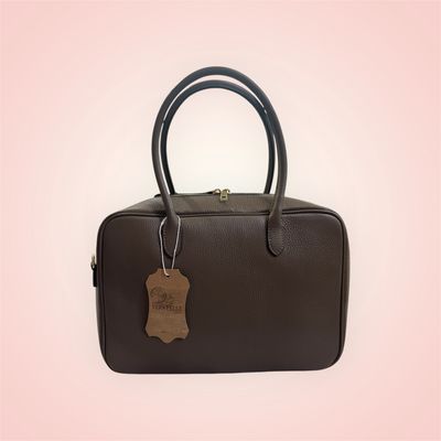 Borsa Mila tortora in vera pelle rettangolare