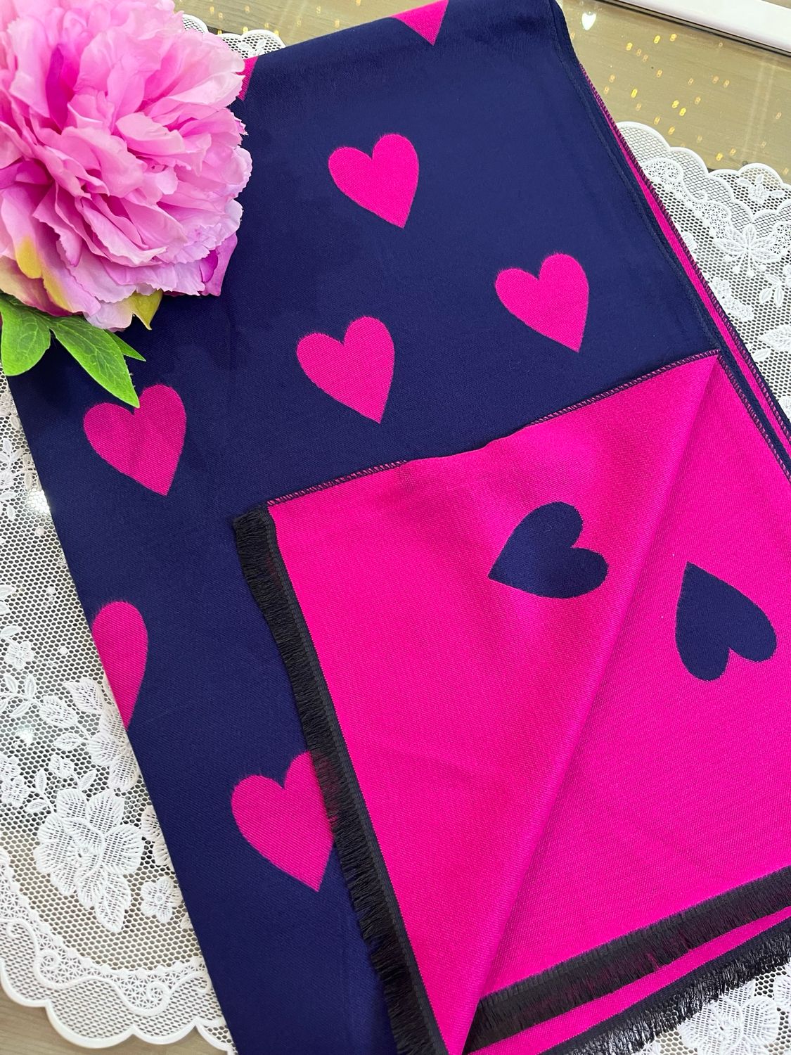 Sciarpa Cuori blu e magenta