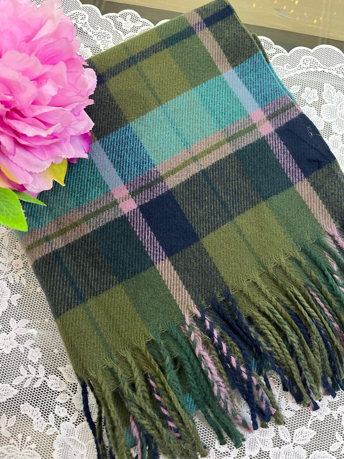 Sciarpa tartan scozzese blu lilla verde