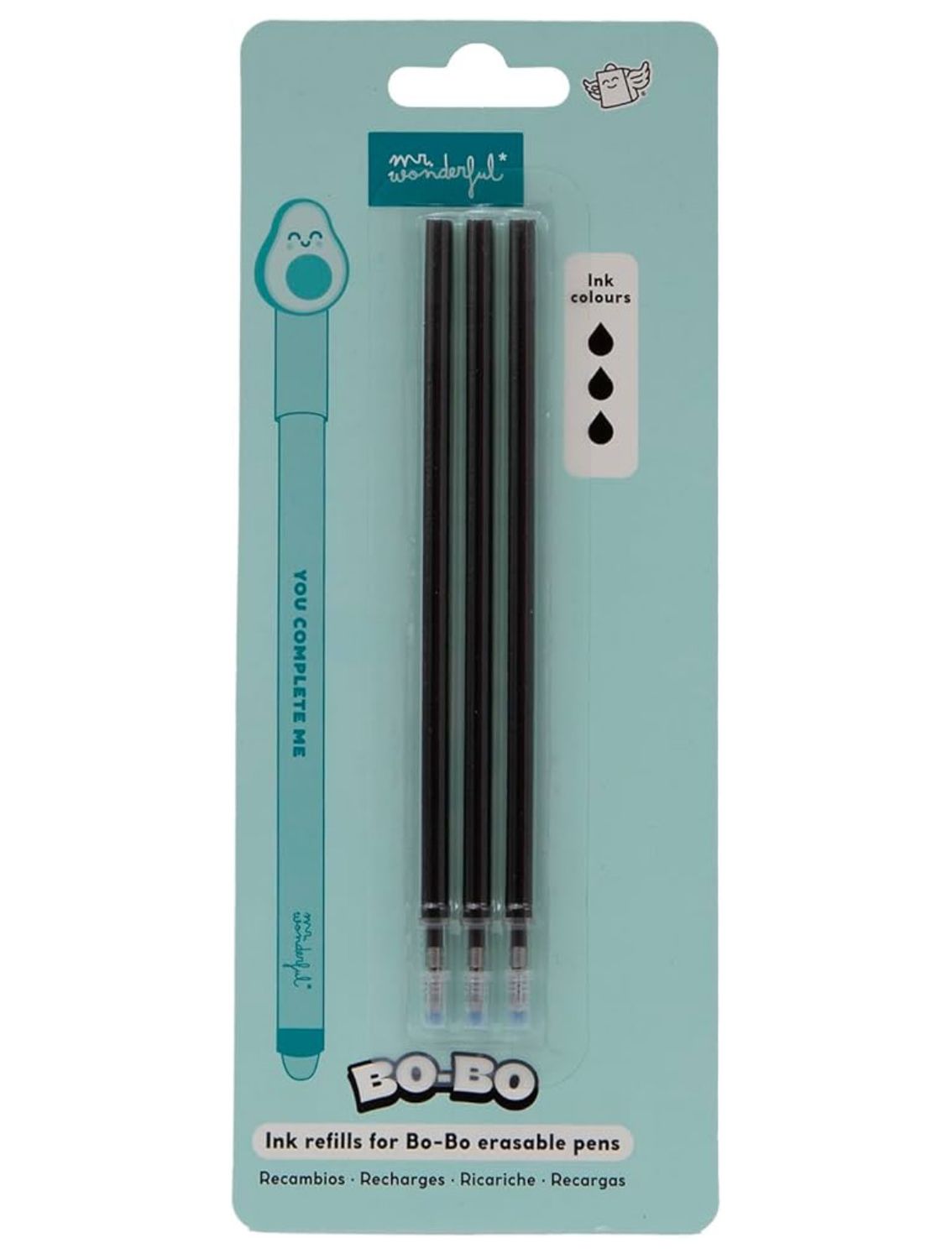 Confezione da 3 refill nere per penne cancellabili bobo mr Wonderful