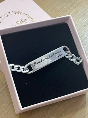 Bracciale ariete targhetta personalizzata maglia piatta argentata