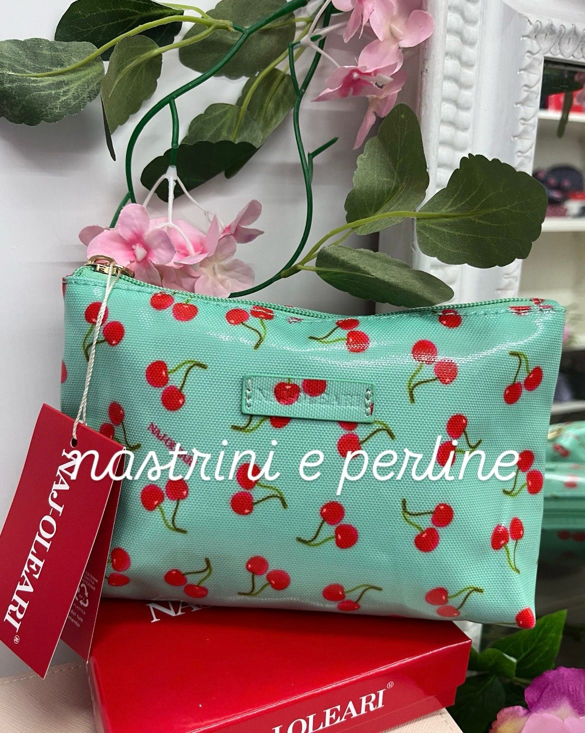 Necessaire Naj-Oleari cherry fondo verdeacqua