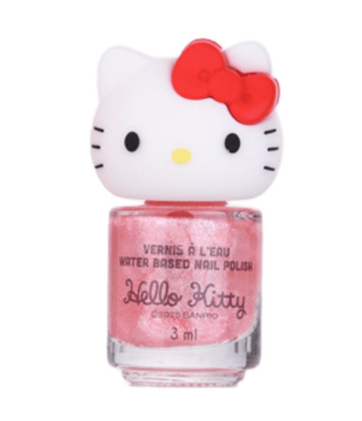 Smalto rosa glitter a base d’acqua Hello Kitty con tappo 3d