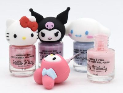 Smalto rosa glitter a base d’acqua Hello Kitty con tappo 3d