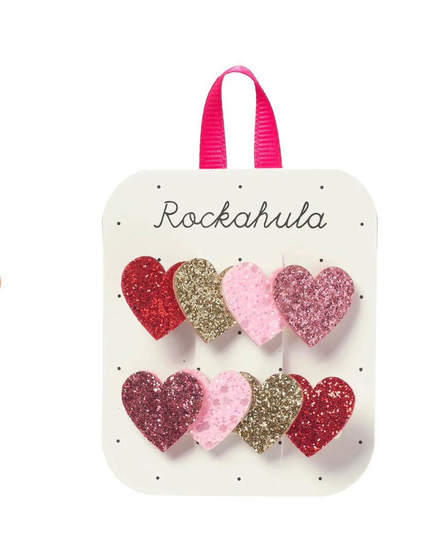 Set 2 Mollette a pinza con 4 cuori toni rosa rosso e oro