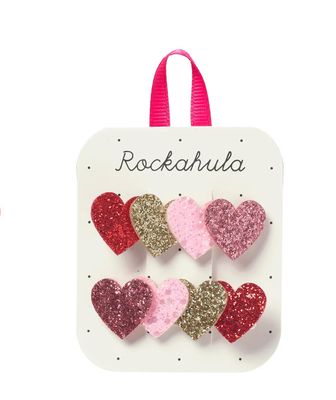 Set 2 Mollette a pinza con 4 cuori toni rosa rosso e oro