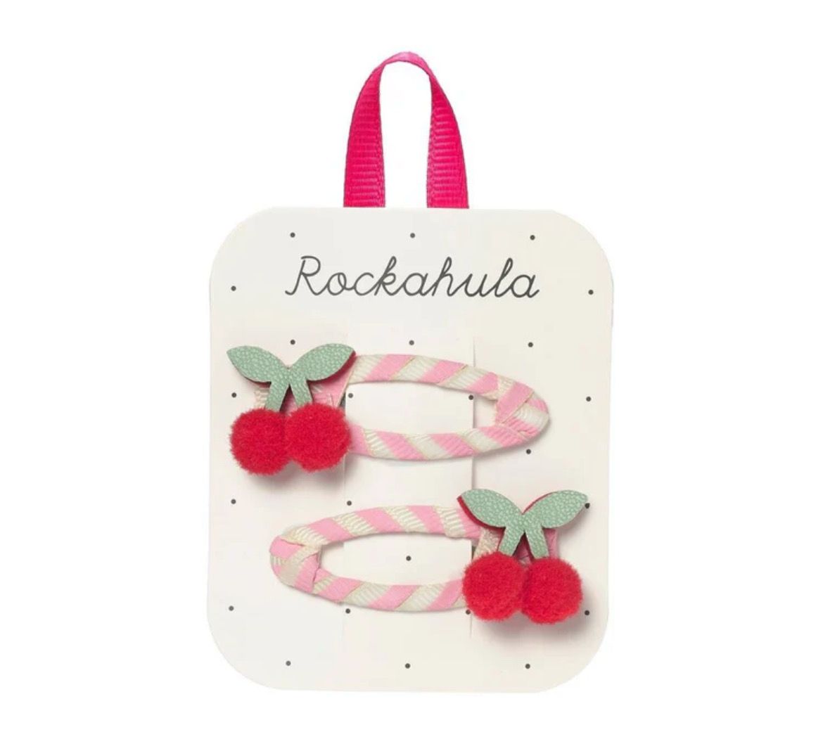 Set 2 Mollette Clic Clac ciliegie e righe bianco e rosa