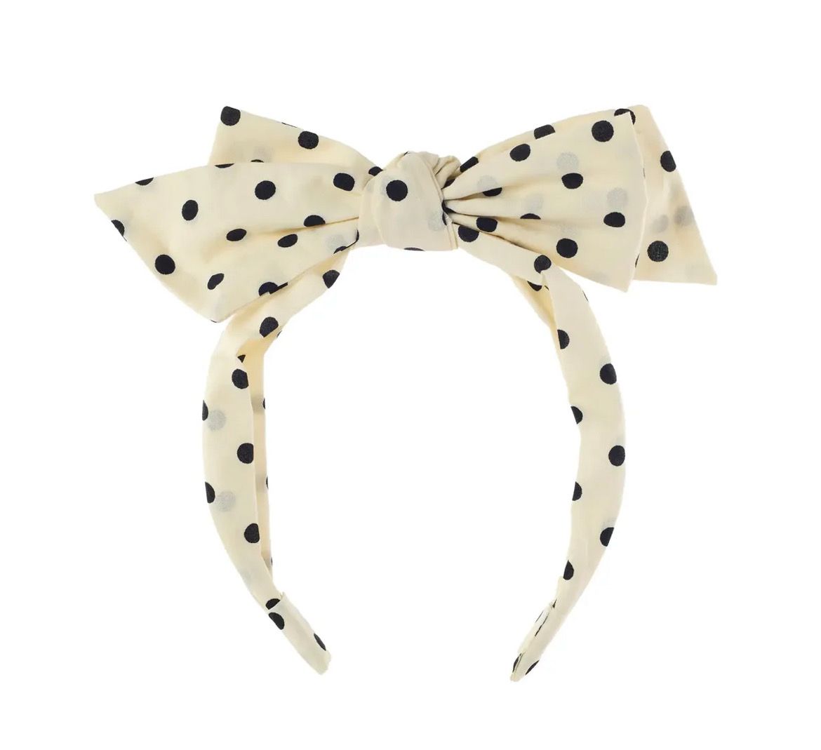 Cerchietto capelli con doppio fiocco bianco a pois neri