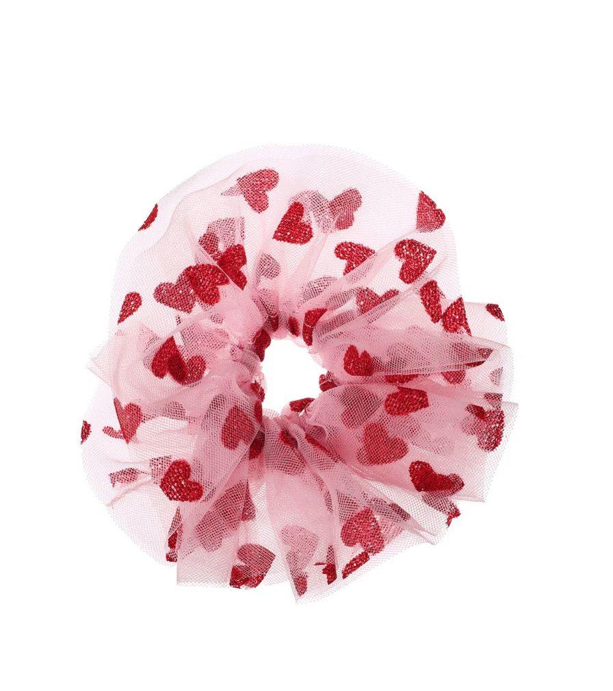 Scruncie grande in tulle con cuoricini rossi