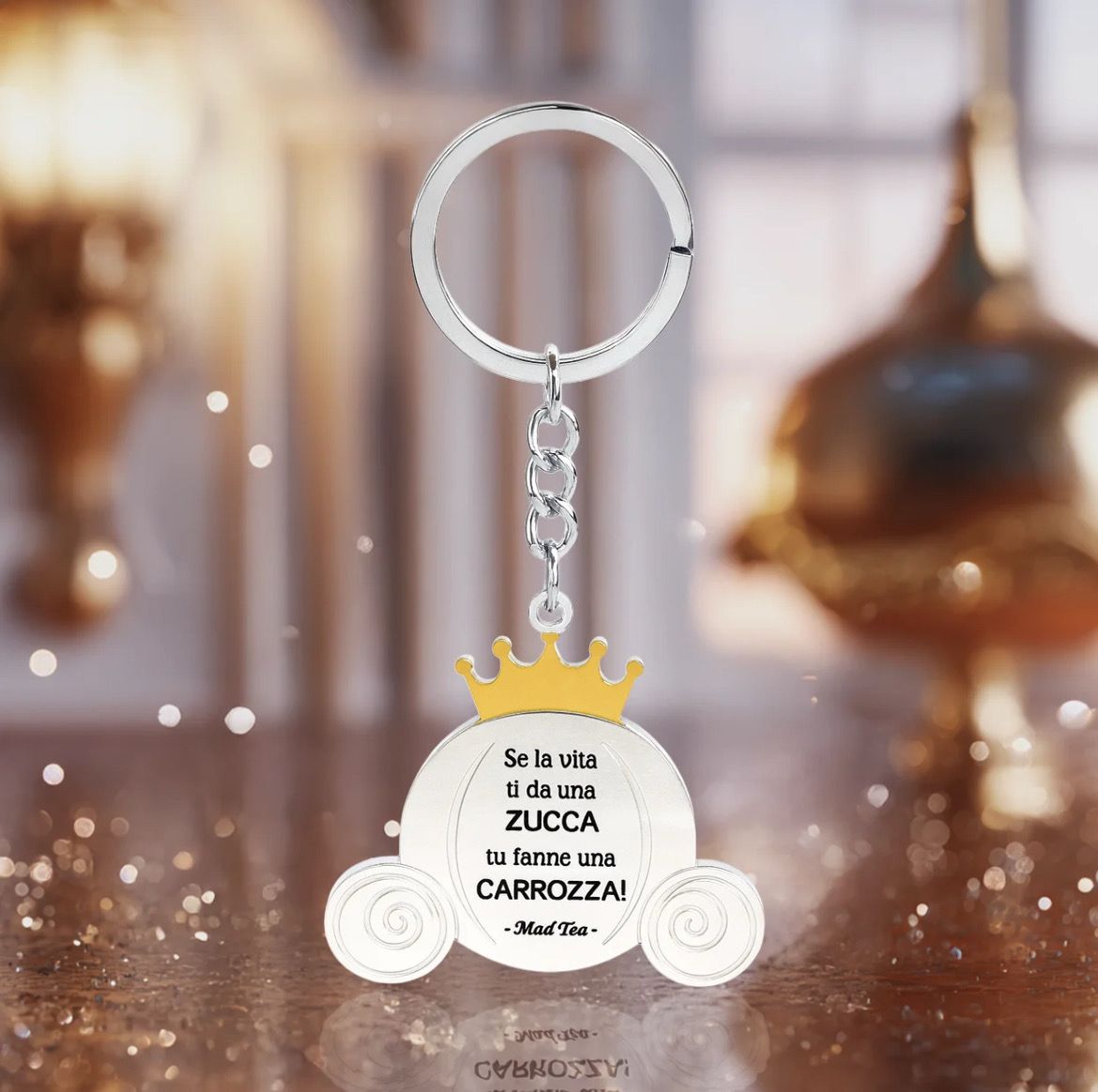 Portachiavi Mad Tea sì la vita ti dà una zucca tu fanne una carrozza