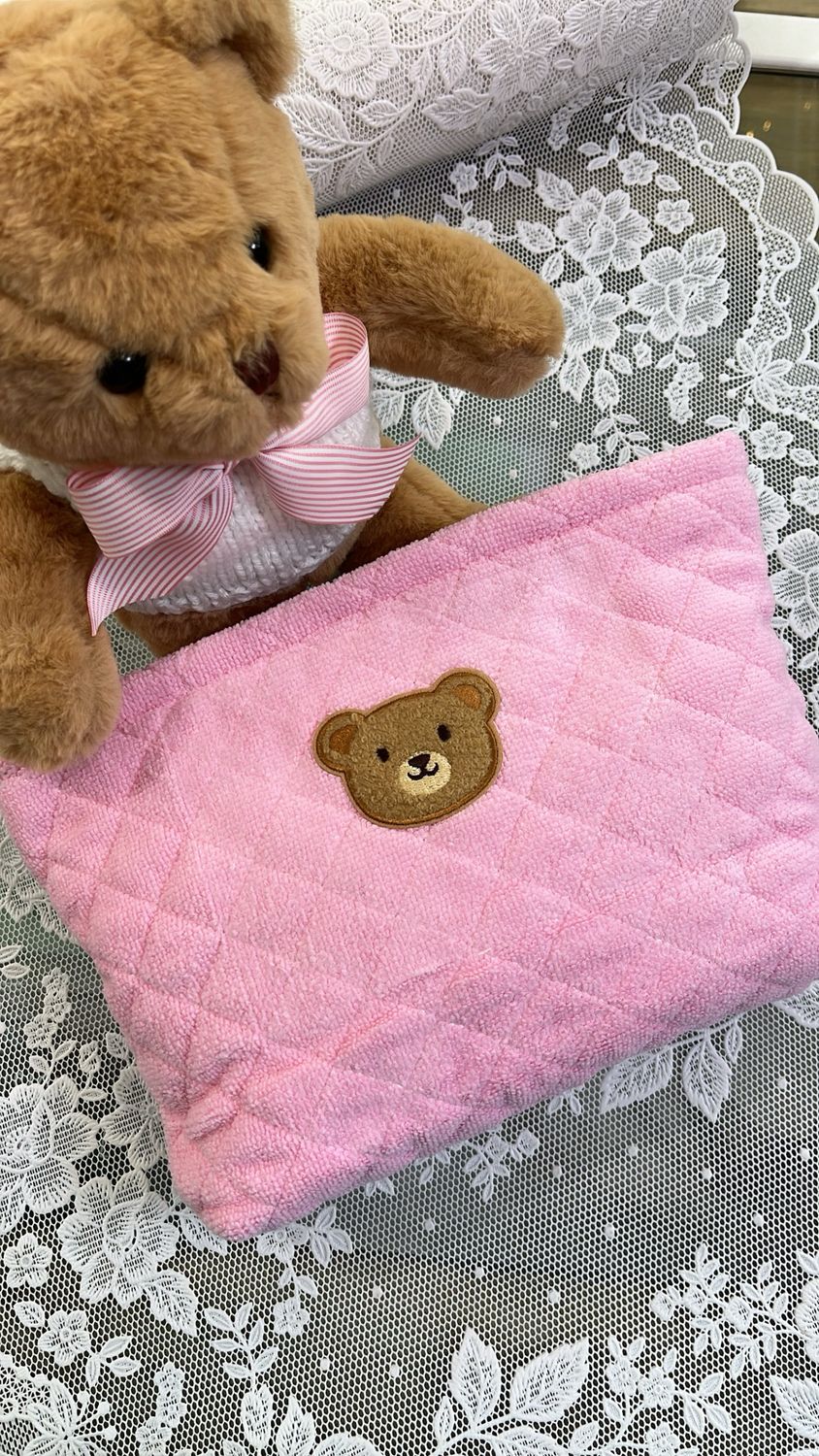 Trousse alta in microspugna rosa con orsetto personalizzabile