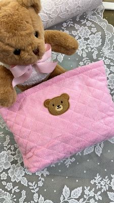 Trousse alta in microspugna rosa con orsetto personalizzabile