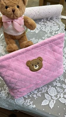 Trousse alta in microspugna rosa con orsetto personalizzabile