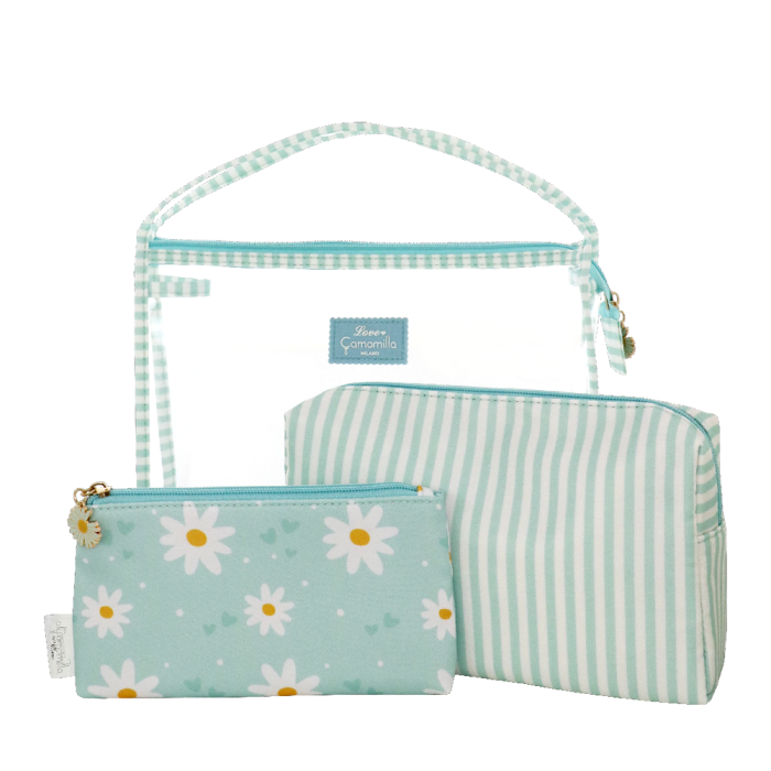 SET BEAUTY BAG TRIO DAISY LOVE VERDE Camomilla Milano 24044