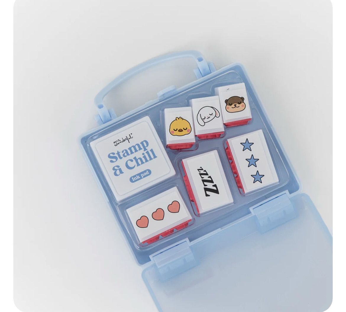 Set di 6 timbri + tampone d’inchiostro – Stamp &amp; Chill Me Wonderful