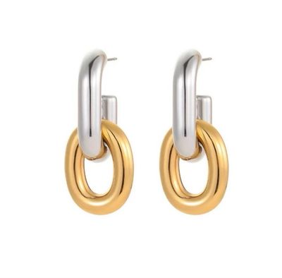 Coppia di cerchi modello catena in doppio colore oro e argento