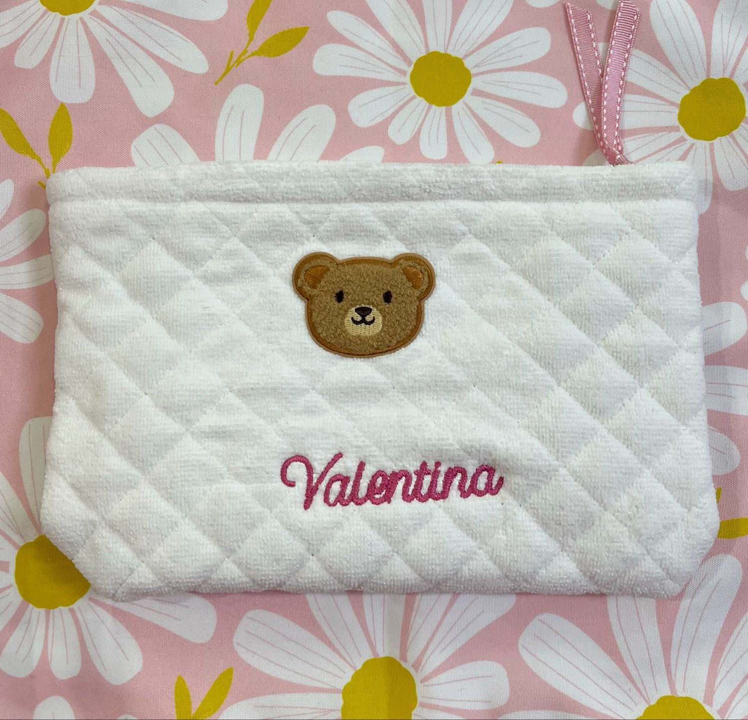 Trousse alta in microspugna bianca con orsetto personalizzabile