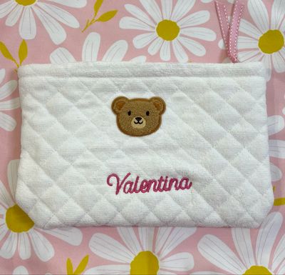 Trousse alta in microspugna bianca con orsetto personalizzabile