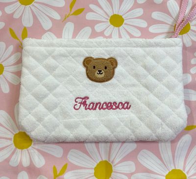 Trousse alta in microspugna bianca con orsetto personalizzabile