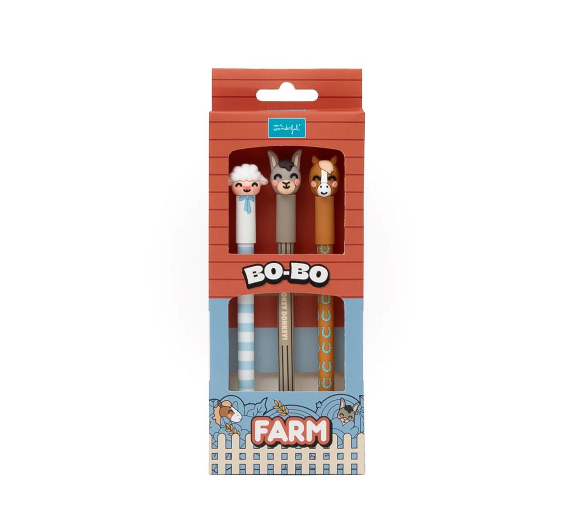 Set 3 penne cancellabili Mr Wonderful Farm Pecora Asino Cavallo