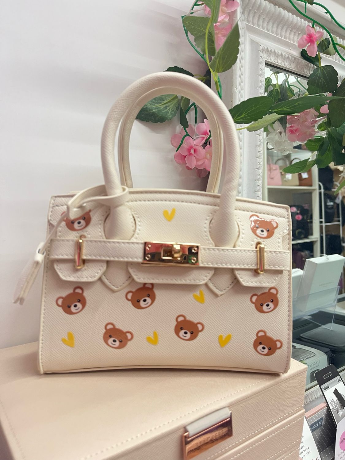 Borsa in ecopelle Charlotte panna versione 3 Orsetti pois bianchi