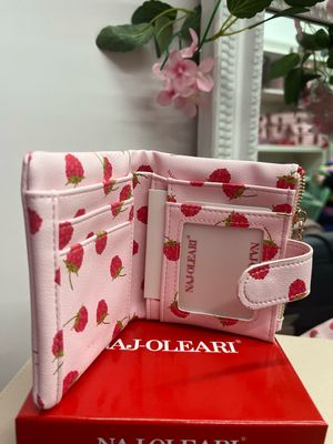 Portafoglio con portadocumenti Naj-Oleari lamponi fondo rosa 2530