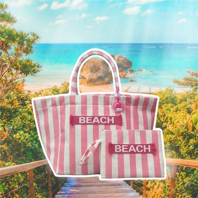 Set borsa mare L spugna righe rosa e busta piatta Camomilla Milano 22174