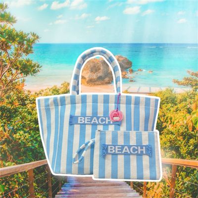 Set borsa mare L spugna righe azzurra e busta piatta Camomilla Milano 22169