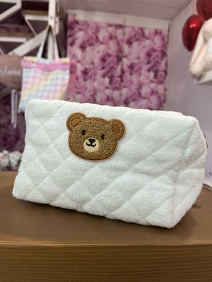 Necessaire rettangolare in microspugna bianco con orsetto personalizzabile