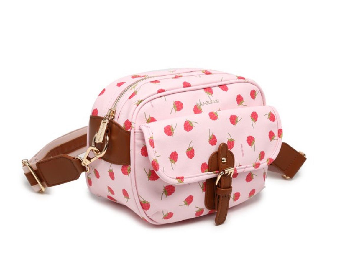 Borsa a spalla Lamponi fondo rosa