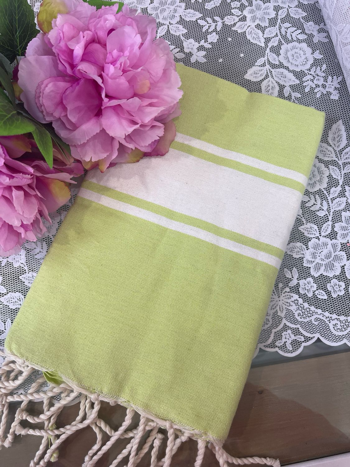 Telo fouta TU24 matcha banda bianca