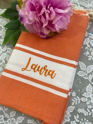 Telo fouta TU16 arancio banda bianca