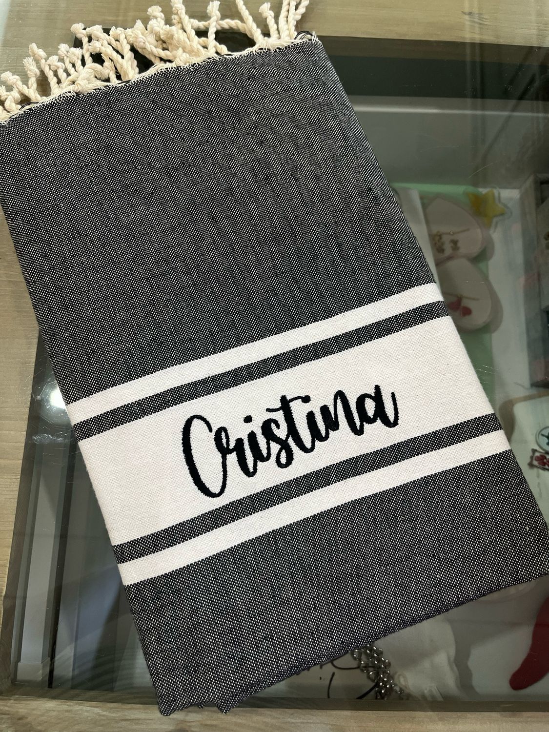 Telo fouta TU25 nero banda bianca