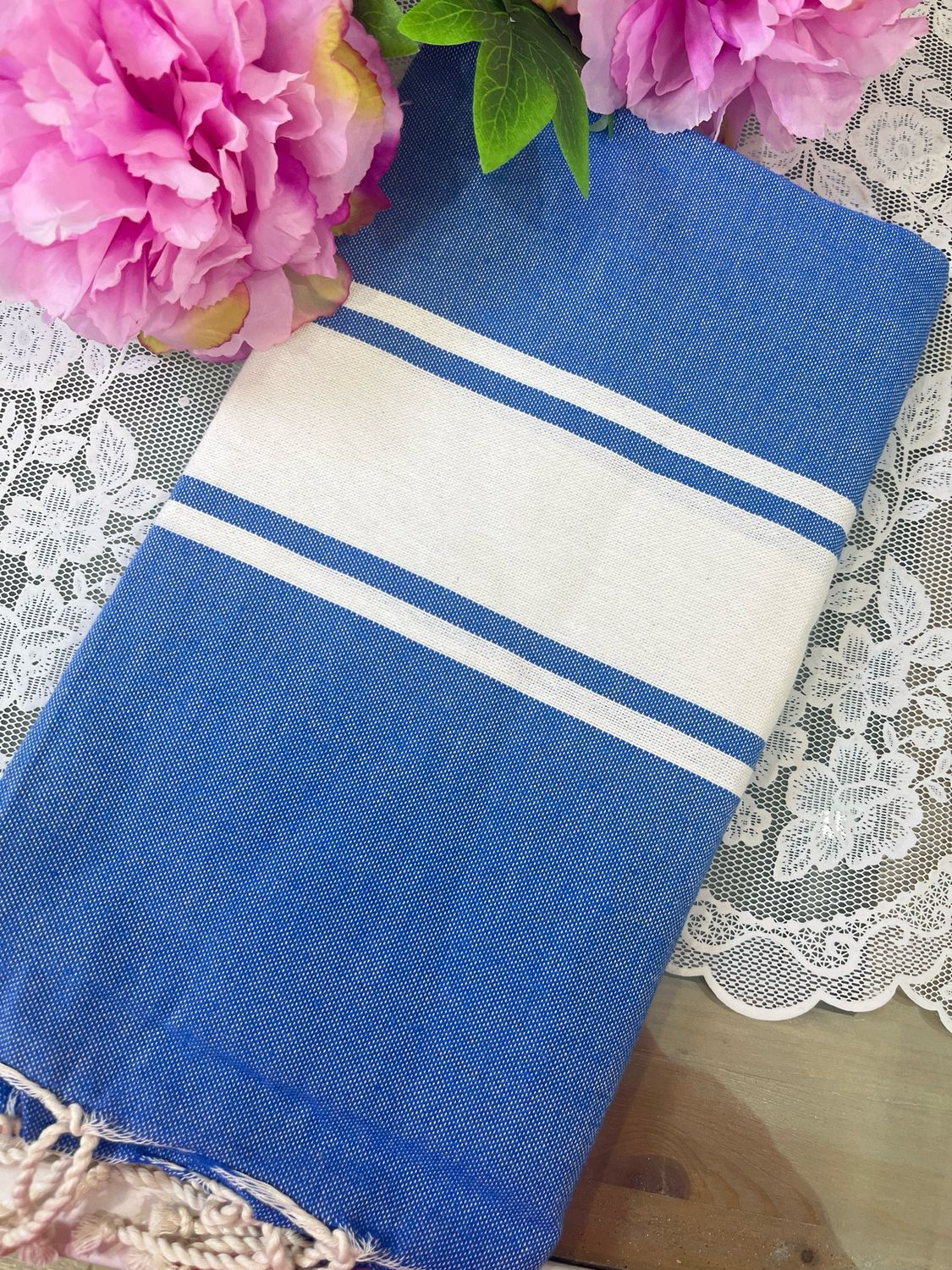 Telo fouta TU9 bluette banda bianca