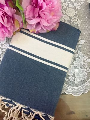 Telo fouta TU13 blu scuro banda bianca