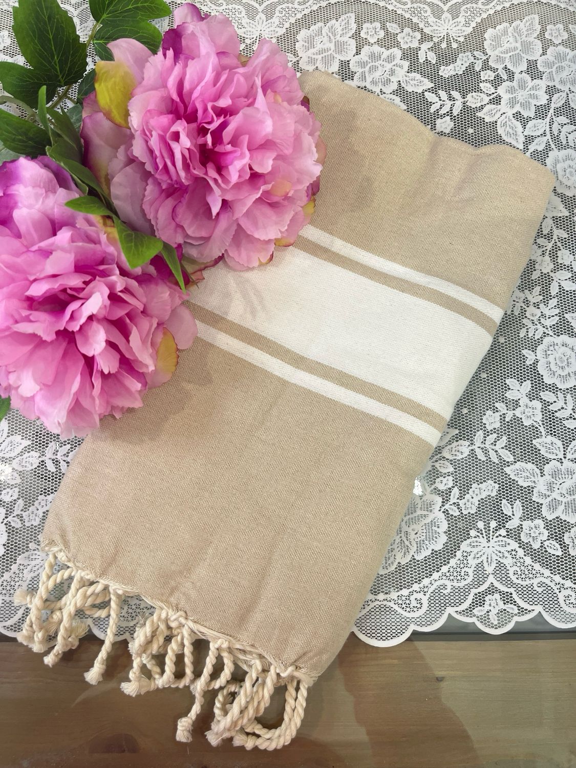 Telo fouta TU26 beige banda bianca
