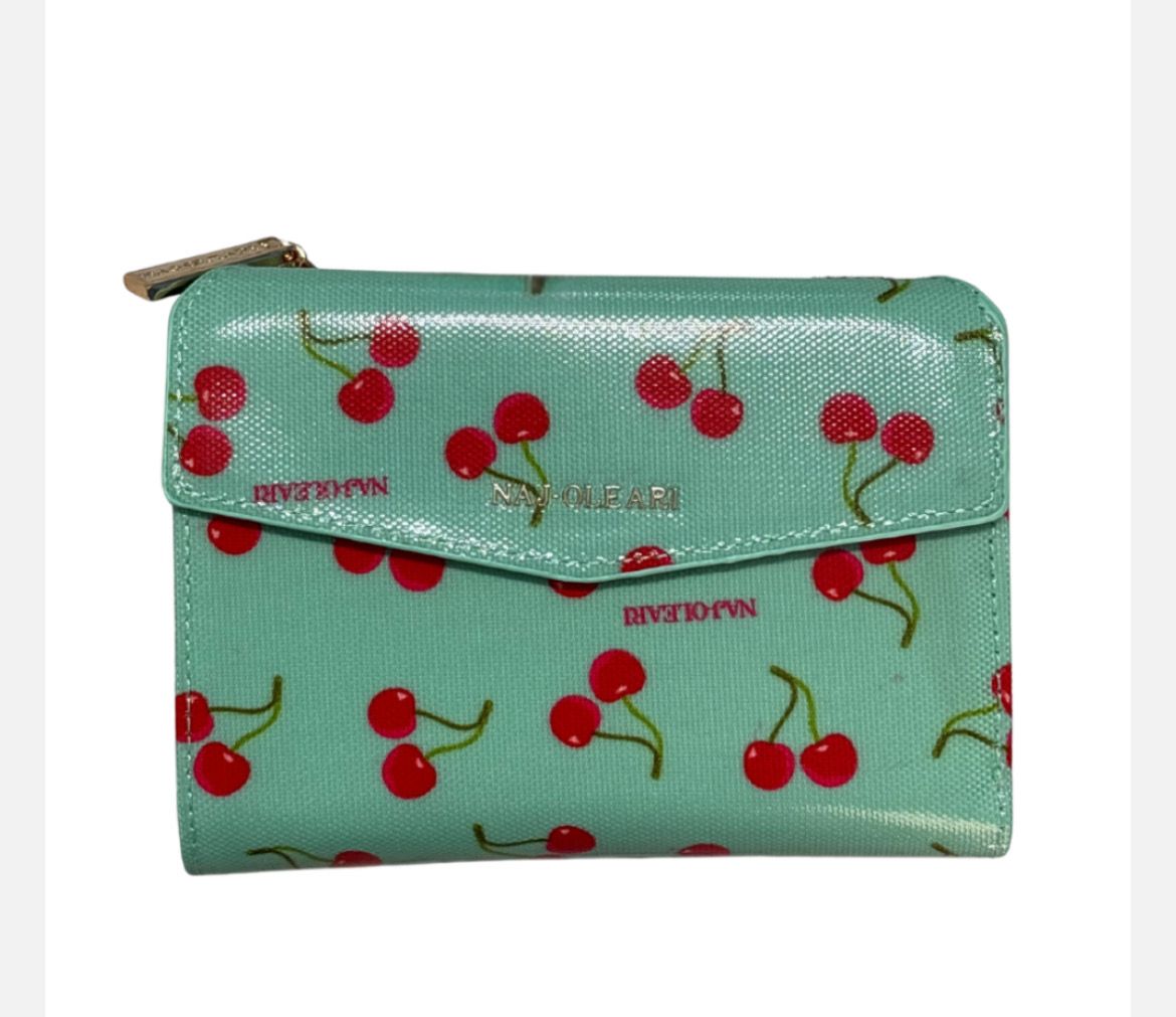 Portafoglio con patta Naj-Oleari cherry fondo verdeacqua